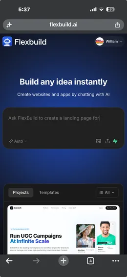 Flexbuild mobile app built by Sir Vendor Inc, shown on an iPhone