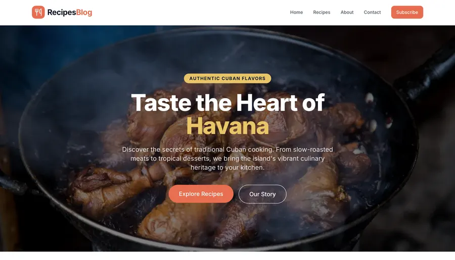 Custom recipe blog website built by Sir Vendor Inc — responsive homepage with hero, navigation and subscribe call to action